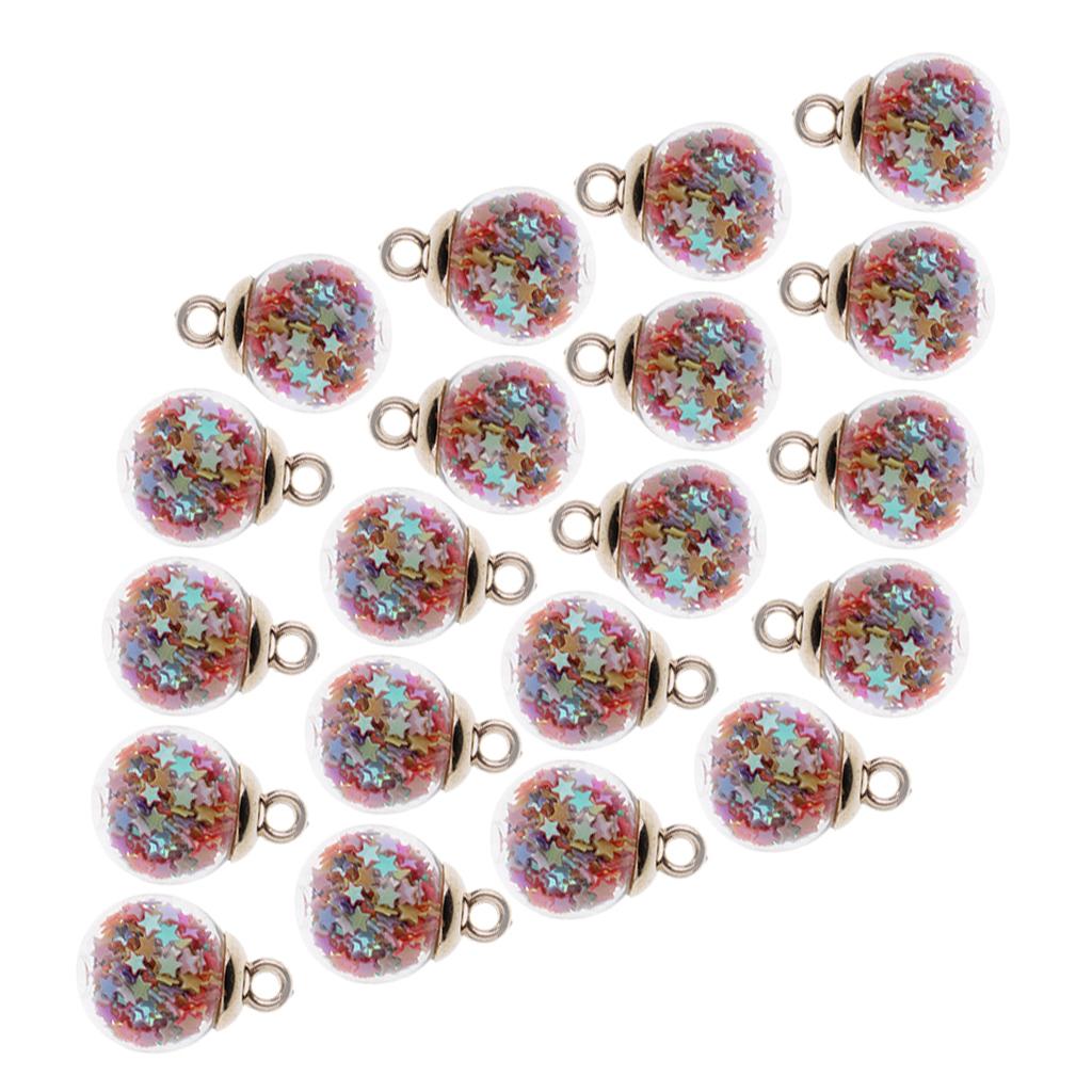 DIY 20Pcs 16mm Colored Stars Transparent Glass Ball Charms With Tiny Star Pendant Findings Craft