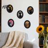Abstract Expressionist Cat Prints Art Wall Decor Oval 2D Wood Framed Funny Painting Deconstructive Style Print Vintage Ornament for Living