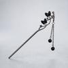 1 Pack Black Butterfly Branch Leaf Tassel Hairpin With Black Beads, Cool Stylish New Chinese Hair Accessory For Hanfu