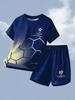 Children's Clothing Set for Boy Summer Short Sleeve Football Print Shorts Casual Outdoor Children's