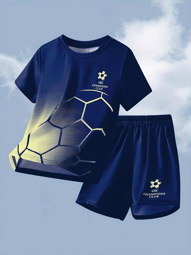 Children's Clothing Set for Boy Summer Short Sleeve Football Print Shorts Casual Outdoor Children's