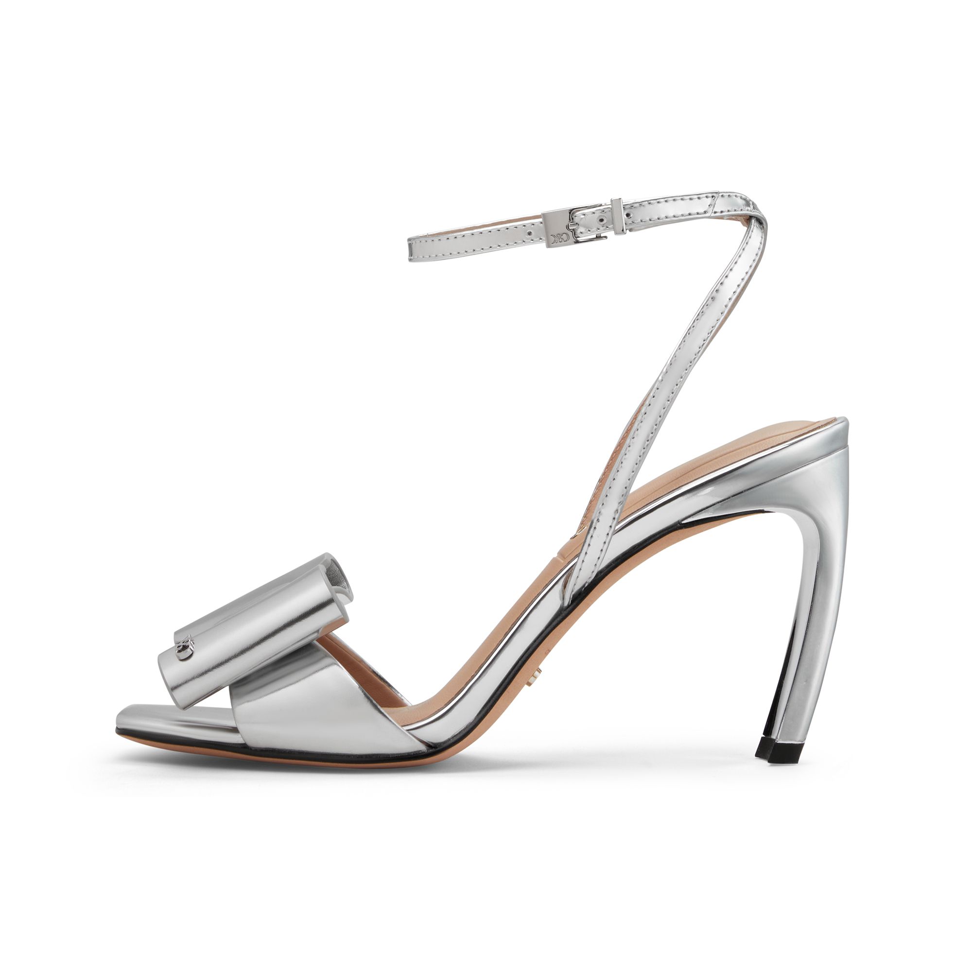 Charles & Keith Obermaterial Rindsleder Abendparty Schleife Verziert Quadratische Spitze Offene Spitze Hoher Absatz Hochzeitschuhe Damen Absätze Silber SL1-61900046 36 white
