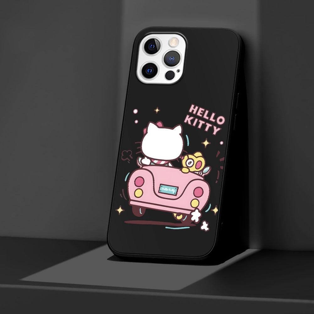 Cute Hello Kitty Case for Apple iPhone 13 14 Plus 11 12 Mini 15 Pro Max 7 8 SE 2020 X XS XR Silicone Black Soft Phone Cover