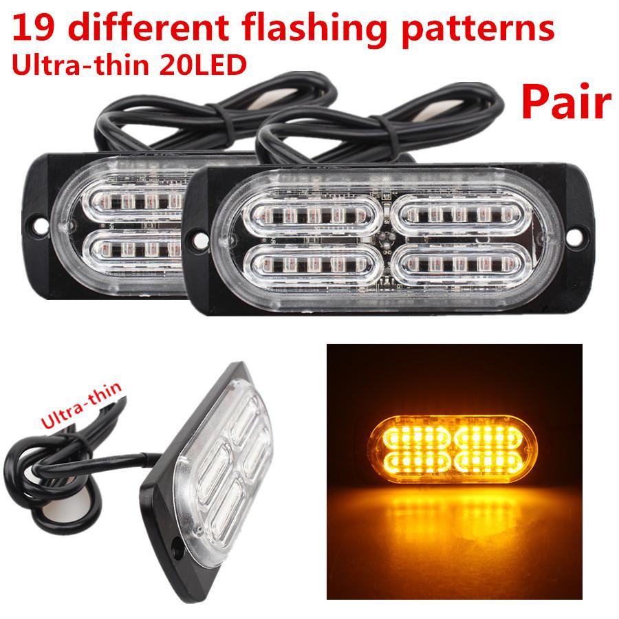 Universal Pair 19 Selectable Flashing Strobe Mount Grille Deck Surface Headlight