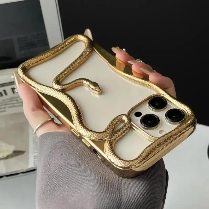Plating Soft Rubber Frame Hollow Snake Phone Case For iPhone 17 11 12 13 14 15 16Pro Max Lens Protect Irregular Shockproof Cover