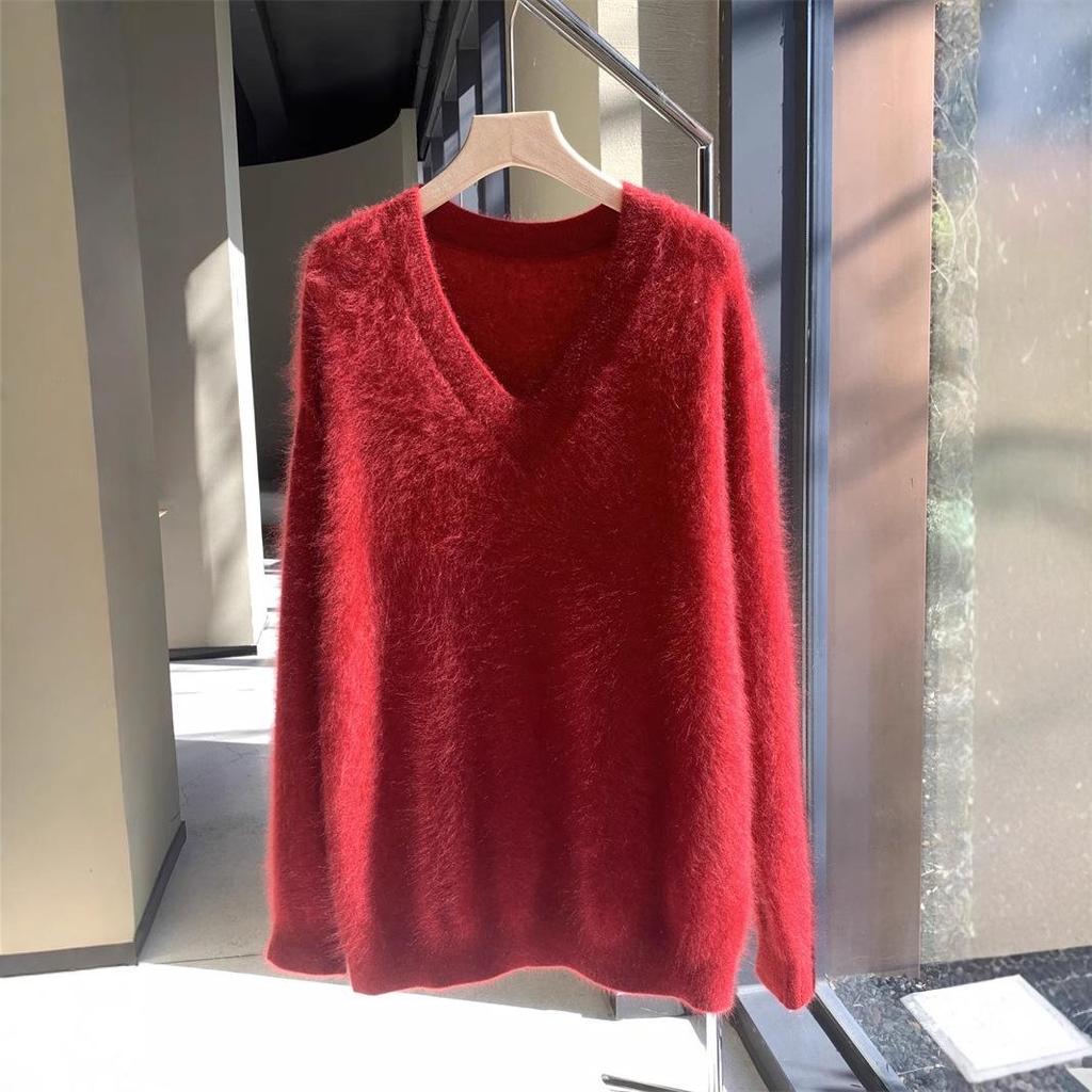 Ice Age Light Grey Brushed Cashmere V-Neck Sweater: Women's Loose Fit, 100% Cashmere