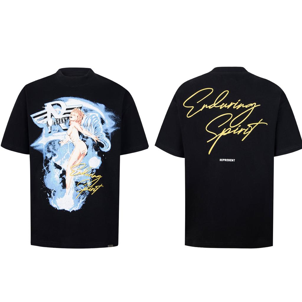 Trendy brand REPRESEN classic slogan printed male and female couples crew neck pullover cotton short-sleeved T-shirt high street