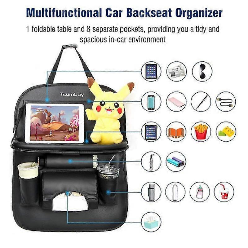 Car Chair Organiser, Car Backseat Organiser With Foldable Tray Table, Car Storage