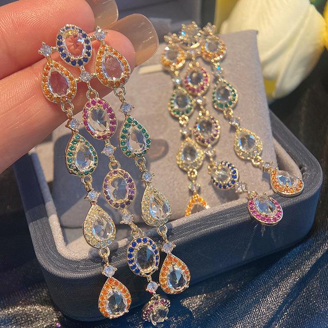 

Серьги-гвоздики из серебра 925 пробы, бусины в стиле бохо, разноцветные сверкающие серьги с кубическим цирконием, длинное платье, свадебные аксессуары, подарки