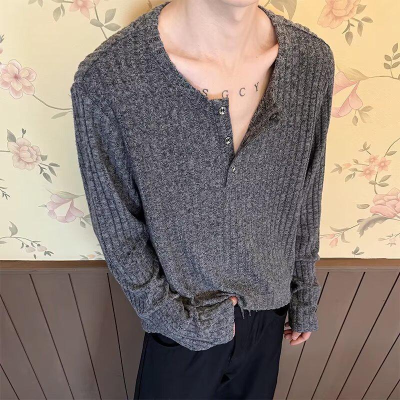

CleanFit Gray Henley Collar Long Sleeve Men s Sweater - Autumn Knitted Base Layer. L сірий колір