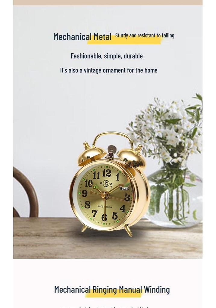 Vintage-style Metal Alarm Clock with Horseshoe Bell Sound, Spring-Wound for Students