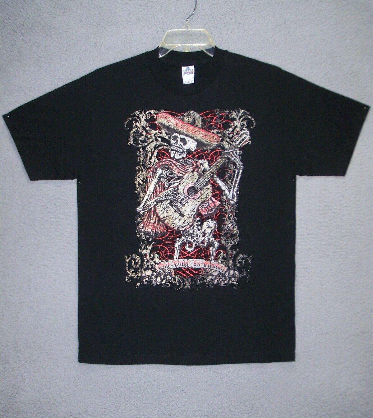 Que Viva La Fiesta Shirt Adult Large Black Graphic Skull Mexican Guitar Mens S разноцветный