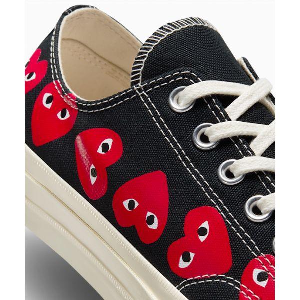 Comme des Garçons PLAY x Converse Chuck 70 Low Multi Heart - Schwarze Unisex-Sneaker High-Risk-Red Egret A08149C