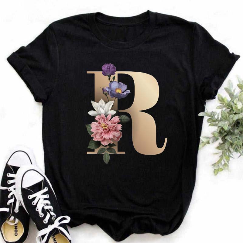 A B C D E English Alphabet  3D Print T Shirt Women New Summer Couples Lovers Harajuku Casual Black Tops Tshirts