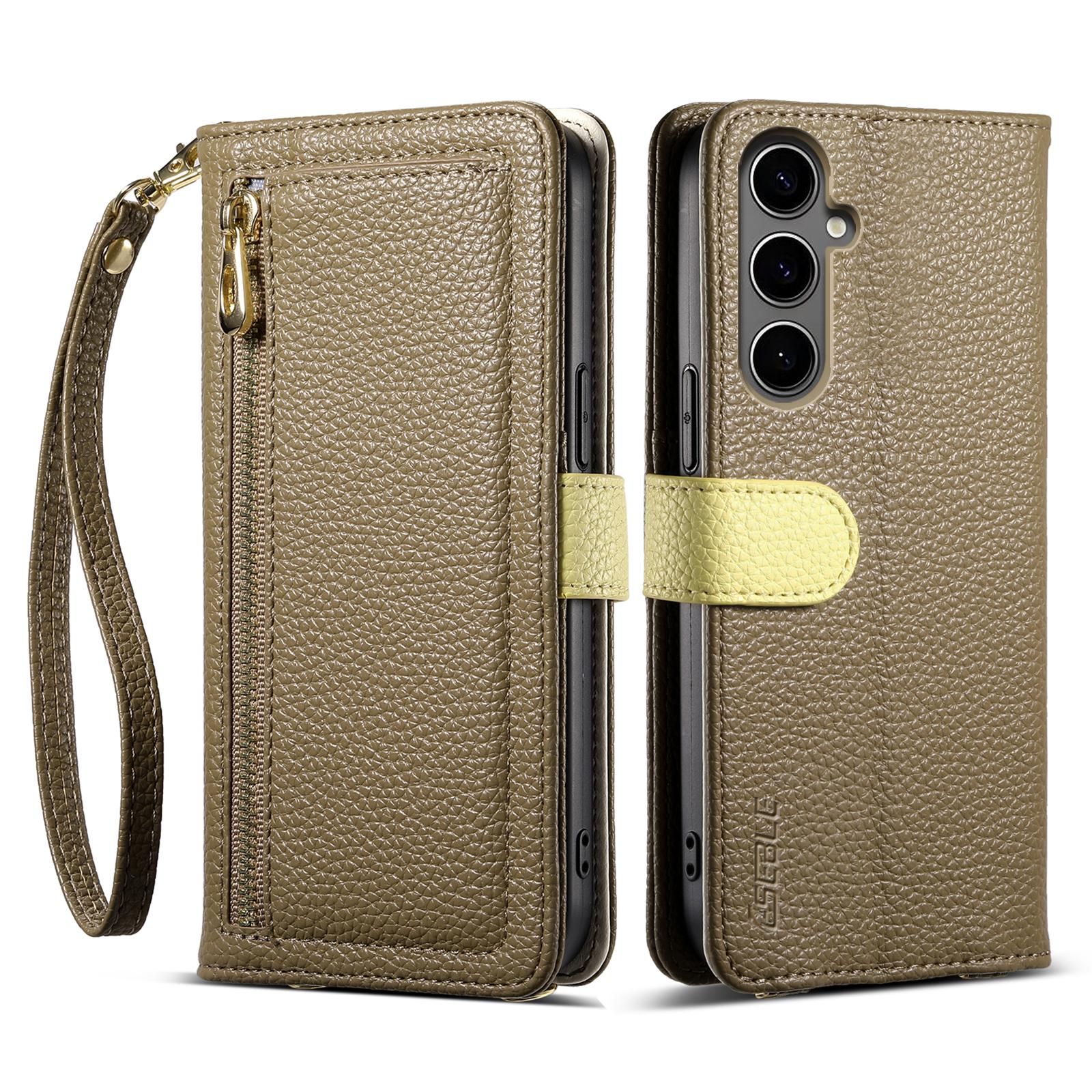 

ESEBLE E11 For Samsung Galaxy A25 5G (Global) (161.0m Case Zipper Pocket Litchi Texture Leather Phone Cover with Mirror and Wrist Strap