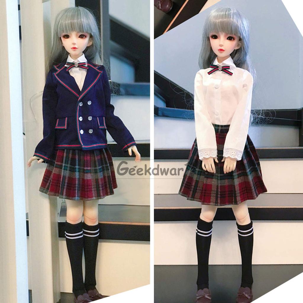 GeekDwarf [8-Piece Set] 1/3 Doll Clothes Student Figure Outfit Sailor Suit JK School Uniform with Loafers (Full 8-Piece Set)