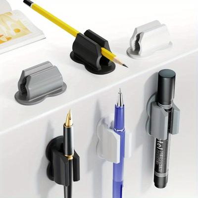 5Pcs Random Color Upgraded Silicone Pencil Holders for Desk and Wall, Adhesive Marker Organizer, Clipboard Pen Grip, Office and Home Study Storage