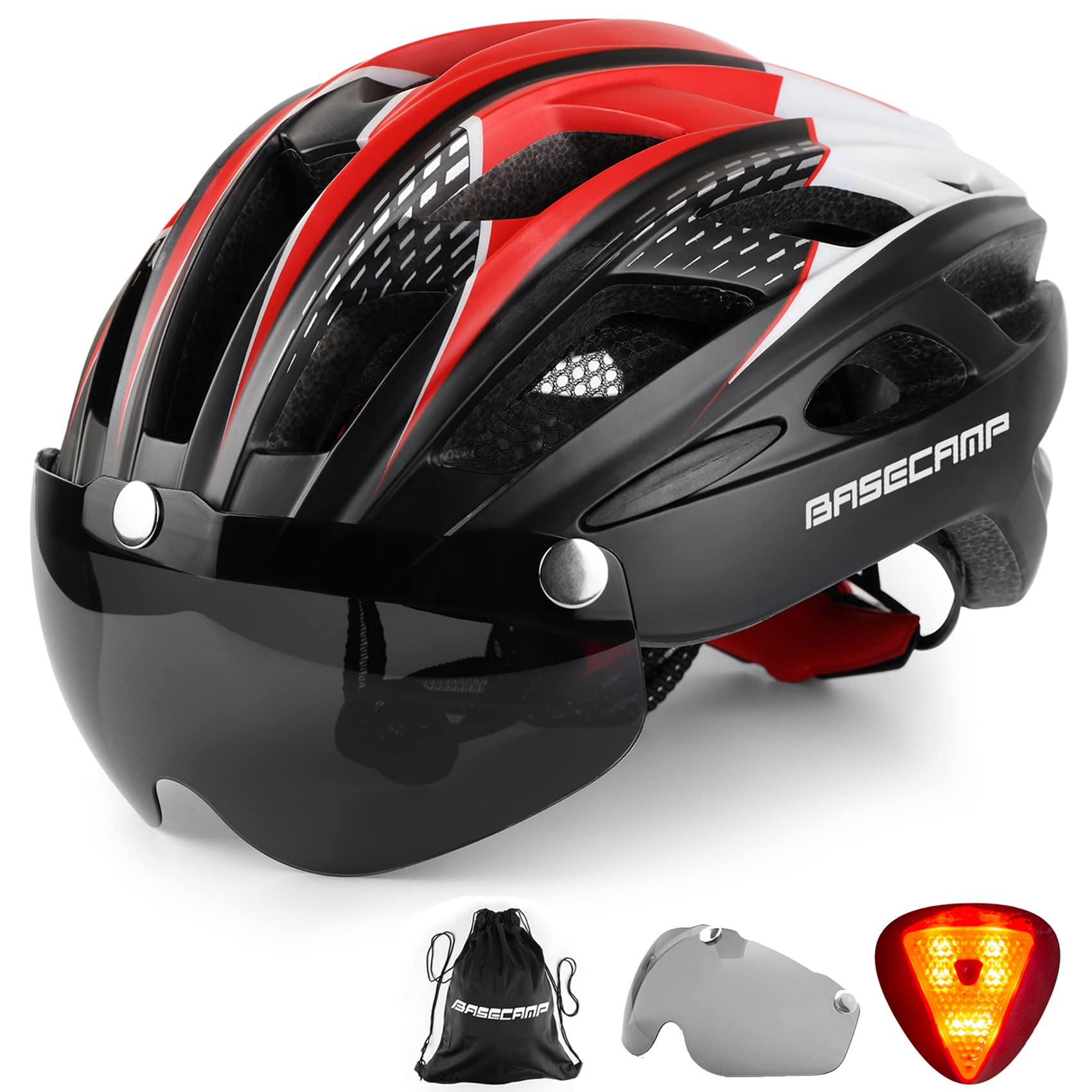 

Basecamp Bicycle EN1078 with Rear Magnetic and Portable CPSC for Men and Mountain Bikes and Road Helmet, Certified, Light, Goggles, Backpack, 57-62cm,