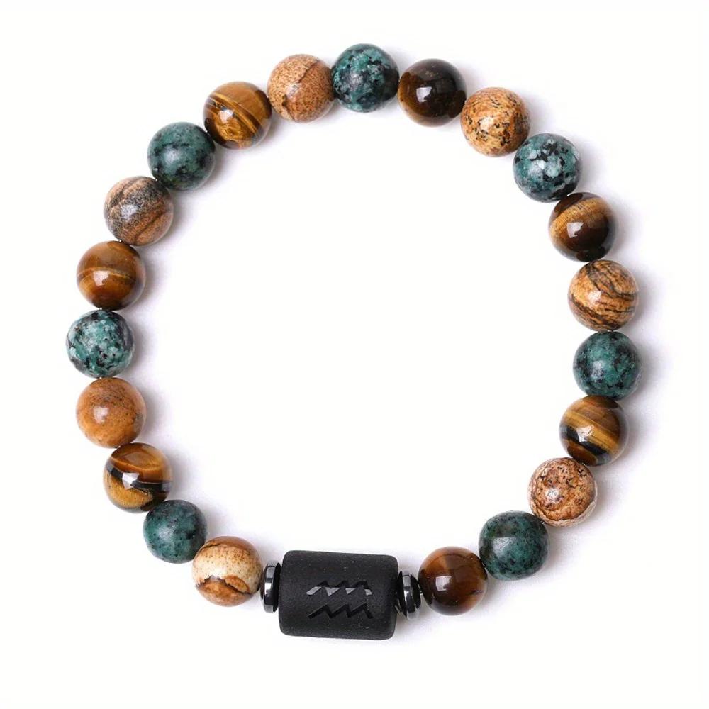 Zodiac Bracelet for Women Men Zodiac Sign Natural Stone Bead Bracelet 12 Constellation Prayer Blessing Bracelet 1pc 8mm Gemini