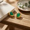 Vintage Stainless Steel Green Resin Irregular Stud Earrings For Women Men Minimalist Textured Geometric Earring Elegant Jewelry