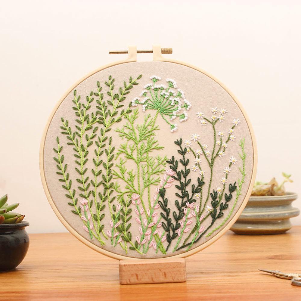 DIY Embroidery Material Kit Floral Pattern Printed Simple Cross Stitch Punch Needle Set Handwork Needlework Craft Painting Decor