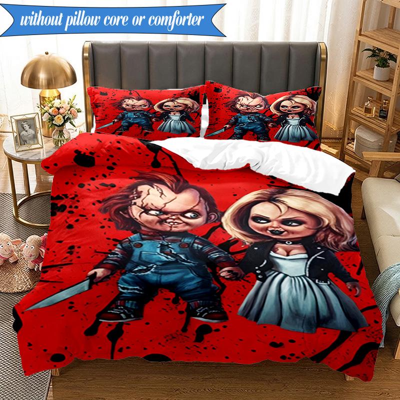 Chucky's Halloween Horror 3pcs K-pop Music Group Bedding set,Ideal for Bedroom, Dormitory,Including Duvet Cover And 2pcs Pillowcases,Fan Gifts