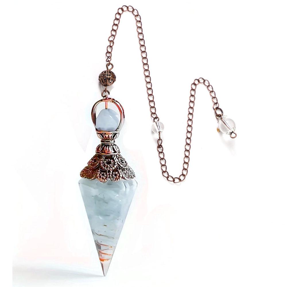 Antique Silver Seven Chakra Crystal Resin Pendulum with Semi-Precious Chips Pendant