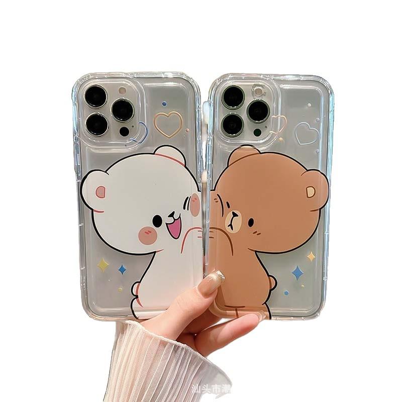 Cute Bear Couple Phone Case Compatible with iPhone 11/12/13/14/15/16 Pro Max and Apple XS Max