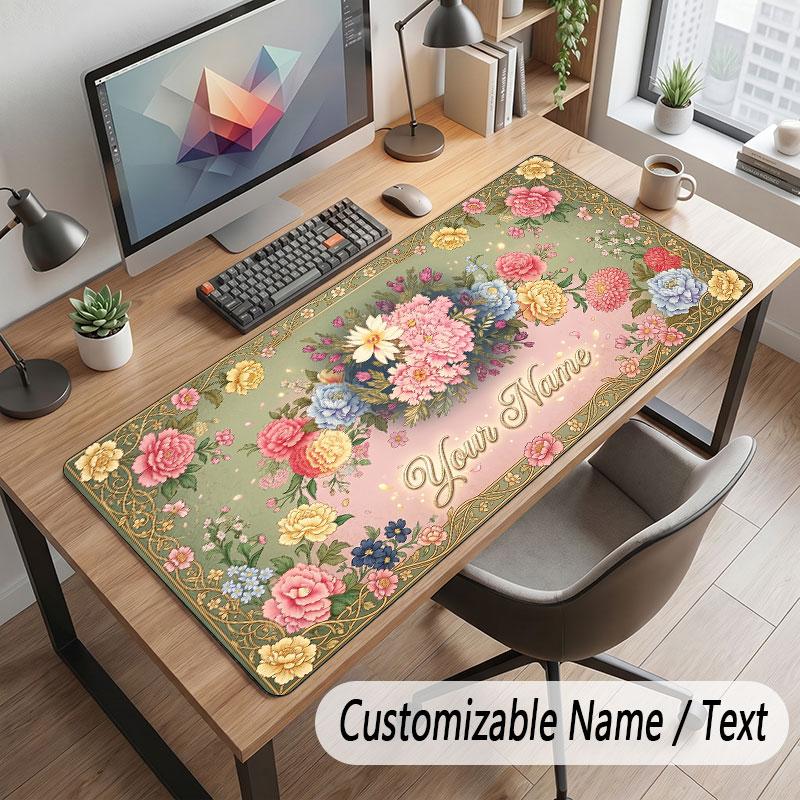 Floral Garden Theme Customized Mouse Pad Personalized Print Name Text Desk Mat For Home Office Table Decor