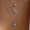 Butterfly love necklace European and American new personalized jewelry key pendant multi-layer women's street shot crystal sweater chain