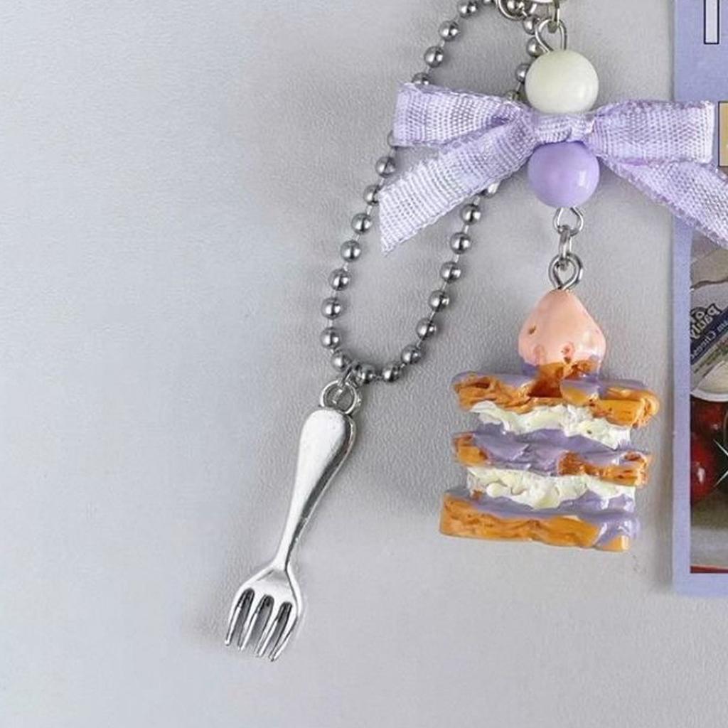 Creative Taro Purple Cream Napoleon Phone Keychain Handmade Beaded Accessory for Women Gift Ideas