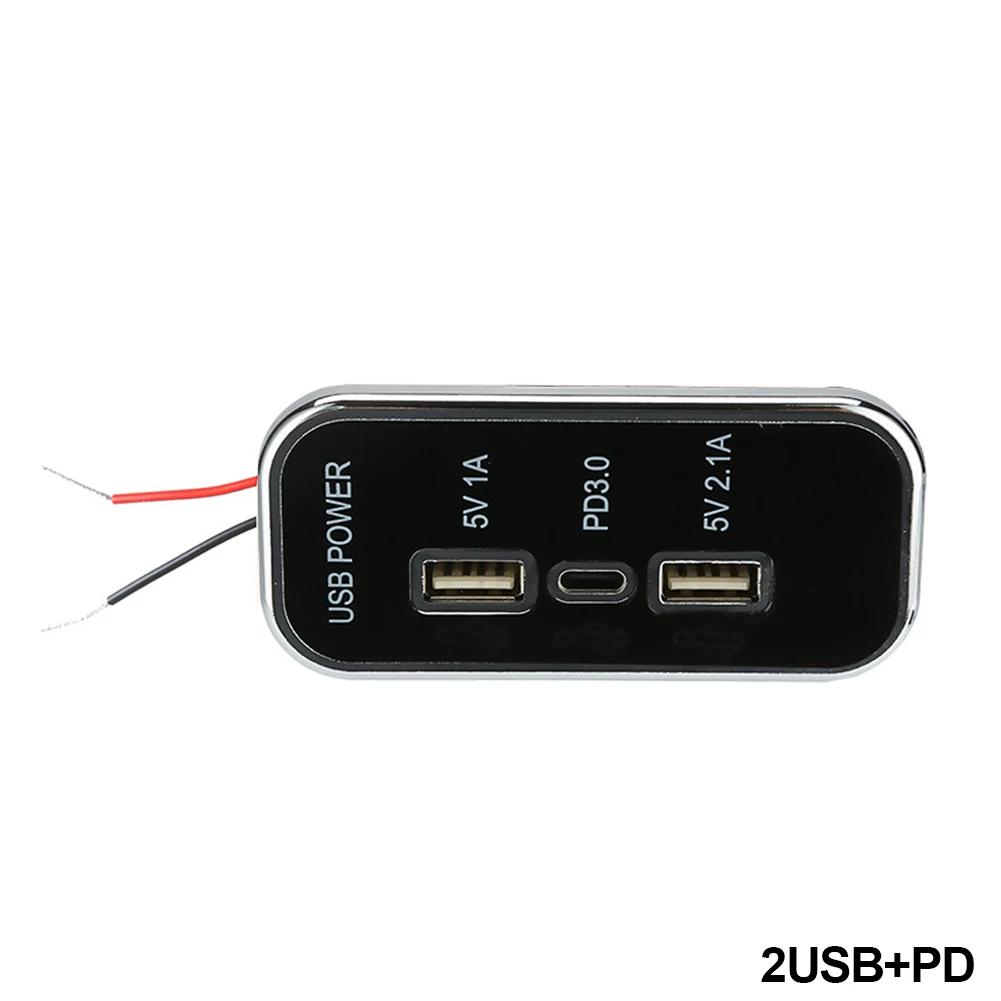 3 Ports 24W PD Type-C 2.1A 1A USB Car Charger Socket 12/24V for Motorcycle Auto Truck ATV Boat RV Bus Power Adapter Outlet