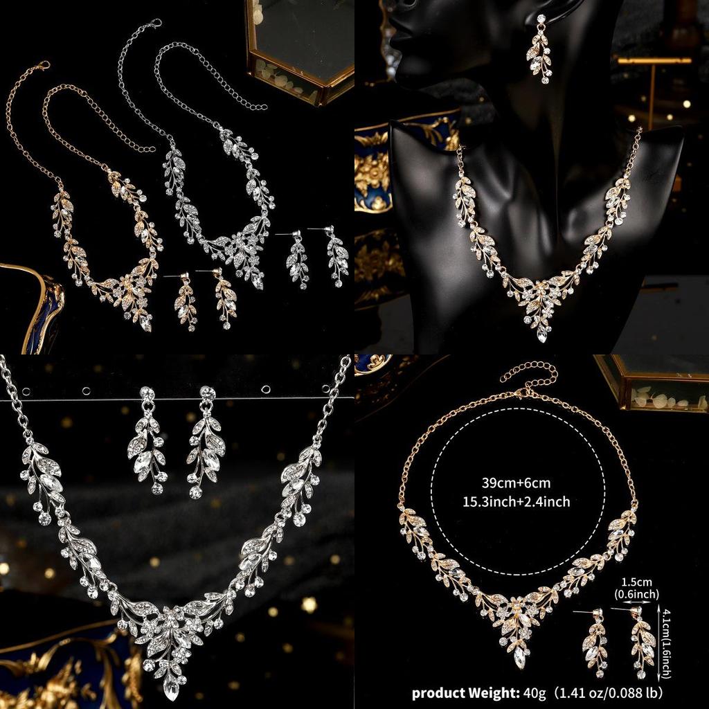 Vintage Crystal Floral Teardrop Bridal Necklace & Earring Set - Elegant Evening Jewelry