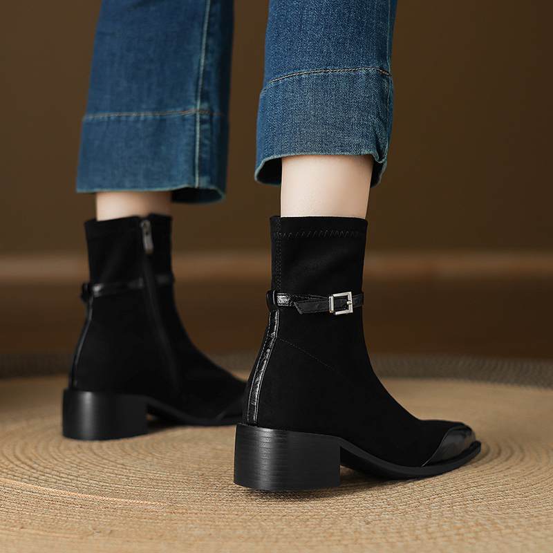 Krazing Po Microfiber Winter Pointed Toe Size 33 Western Boots Size 43 Flock Med Heels Ankle Boots