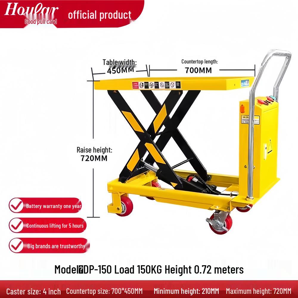 Electric Hydraulic Scissor Lift Cart - Mobile Flatbed Trolley