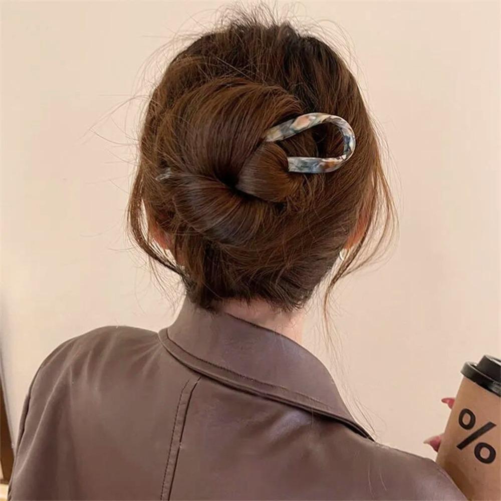 Headdress U-shaped Hair Stick Geometric Chinese Style Hair Fork Elegant Acetate Hairpin  Girls