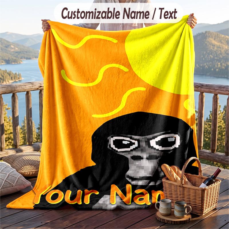 Gorilla Tag cartoon Flannel Blanket, Personalized Custom Name Text, Soft Warm Plush Throw Blanket For Gift