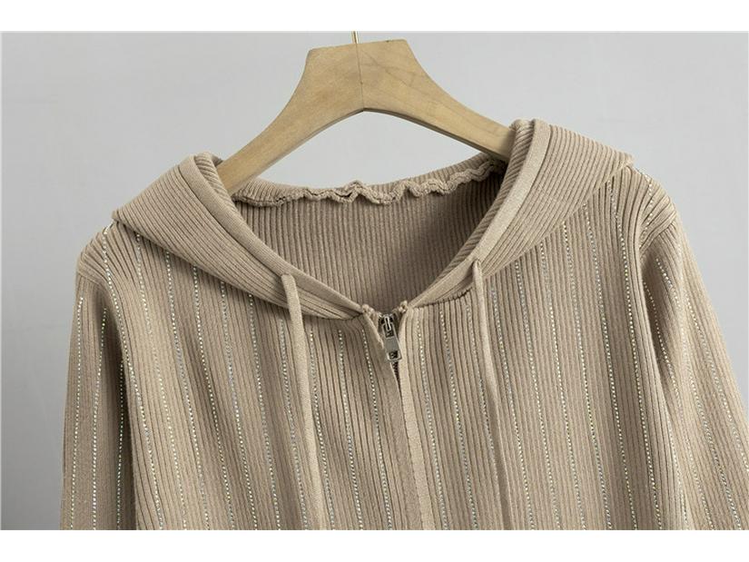 Elegant Korean Rhinestone Knit Cardigan & Skirt Set - Women's Spring/Autumn Two-Piece