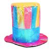 Circus Clown Stage Prop Magician Top Hat, Colorful Glossy Wide Brim Retro Striped Strong Durable Polyester Hat for Halloween Costume, Mardi