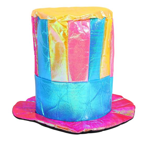 Circus Clown Stage Prop Magician Top Hat, Colorful Glossy Wide Brim Retro Striped Strong Durable Polyester Hat for Halloween Costume, Mardi