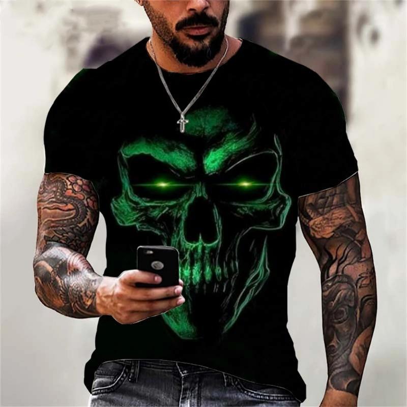 T-shirt Imprimé Crâne Vintage Été Homme Imprimé Diable Manches Courtes Mode Col O Street T-shirts Homme