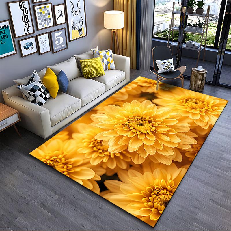 Golden Floral Pattern Carpet Suitable As a Non-slip Mat for the Living Room or Bedroom Sofa
