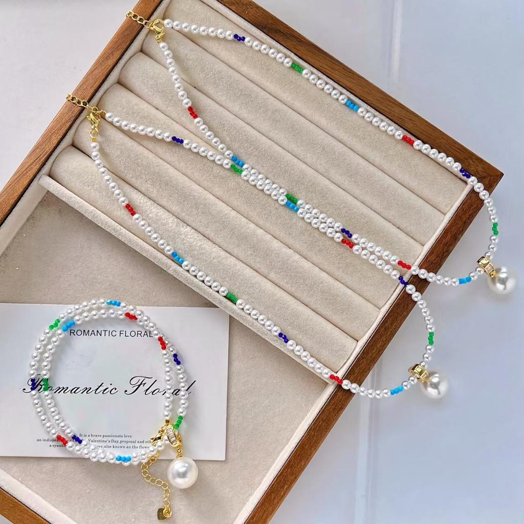 Vintage Design Sense Faux Crystal Pearl Clavicle Chain Necklace