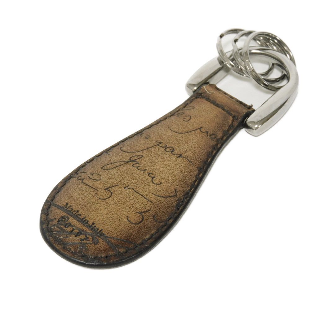 Used 11828 Shoehorn Scritto Leather Key Ring 7950 Brown 3-Ring Calligraphy Tobago Men's from Japan AUTHENTIC