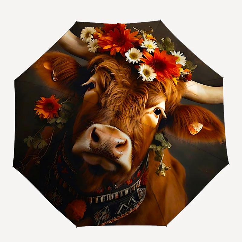 

1pc Cow Flower umbrella automatic open/close, 8-Rib Durable Frame, Compact Folding Design, Ideal Birthday/Holiday Gift 1196A
