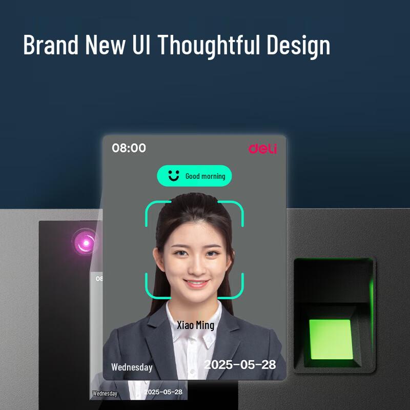 Deli Face & Fingerprint Time Attendance Machine CN plug (adapter included)