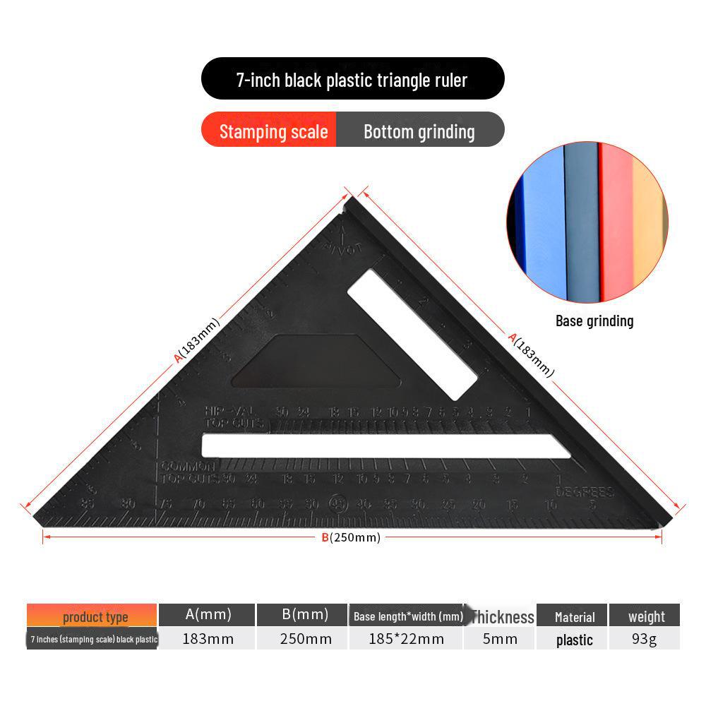 High-Precision Aluminum Triangle Ruler: 7-Inch Woodworking Tool, 12-Inch Metric & Imperial, 90° Right Angle Ruler