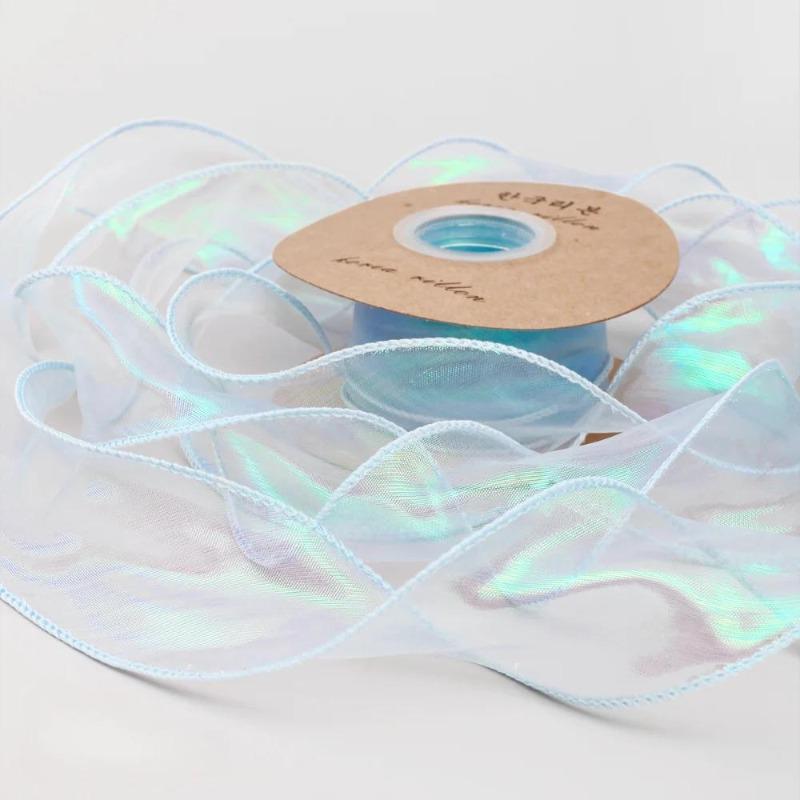 10 yards Rotolo di nastro di organza di colore pieno con bordo ondulato a coda di pesce per bouquet di fiori, regali, confezioni, decorazioni per feste di nozze