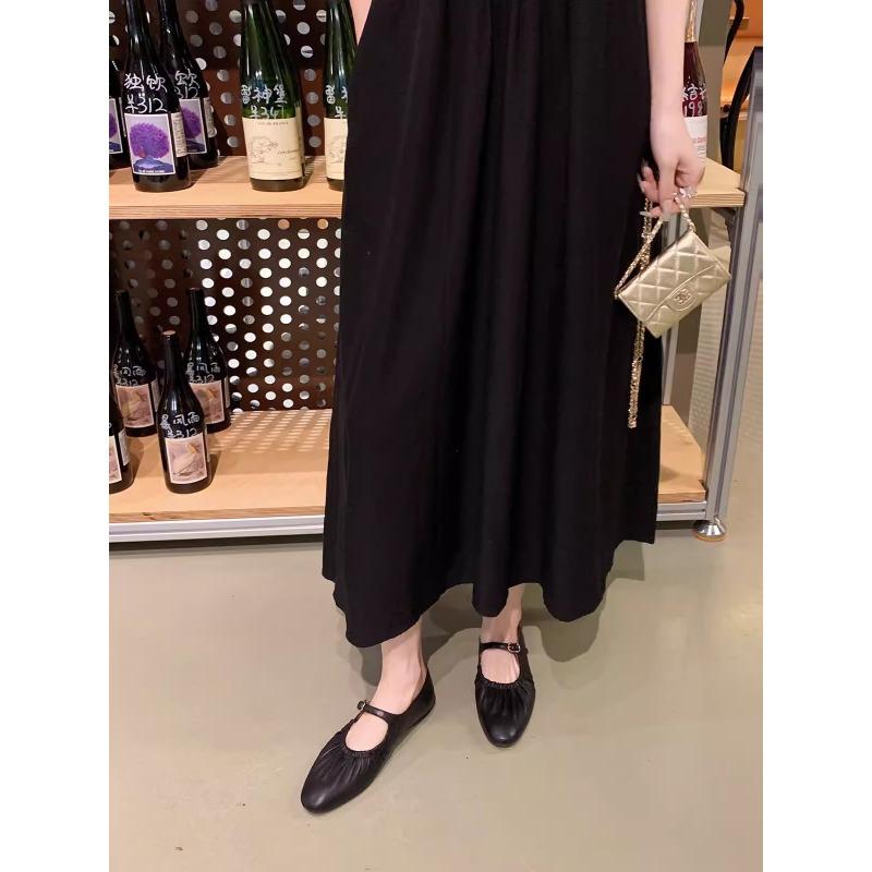 

Cowhide version~ Silver leather flat-soled single shoes women s pleated one-word buckle with Mary Jane small leather shoes ladyshoes 40