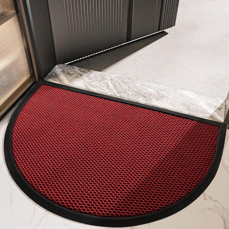 

2026 New Half Circle Solid Color Rubber Floor Mat 3D Anti Slip Foot Mat Welcomes Outdoor Elastic Mesh Door Mat with TPE Backing 43x76cm червоний